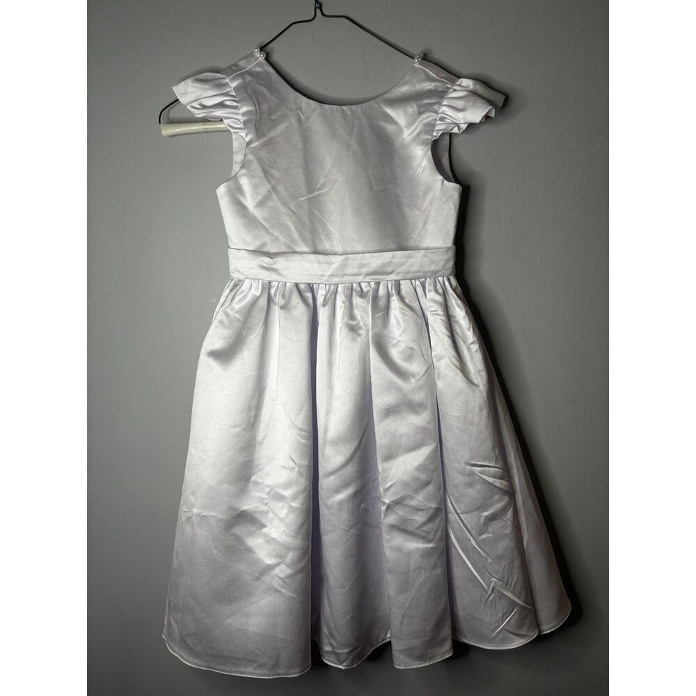 Flower Girl White Satin Cap Sleeve Dress - 4T